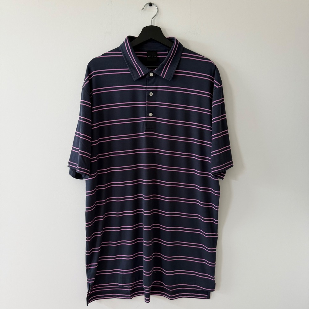 Dunning Golf Mens XL Navy Blue Pink Striped Coolmax Modal Polo Shirt SS